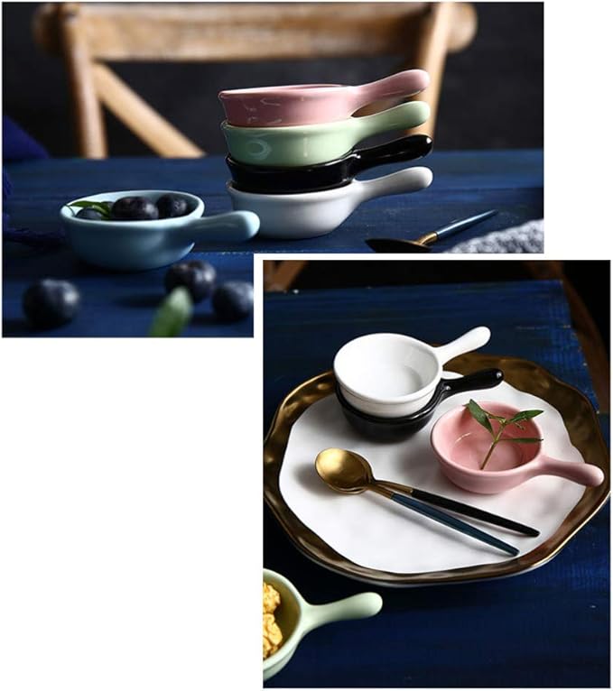 Ceramic Sauce Dish with Handle Seasoning Dish Sushi Soy Dipping Bowl Appetizer Plates for Wedding Home Party 40ML-White