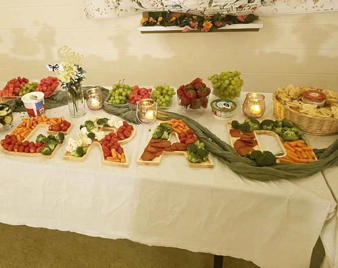Set of 4 Serving Trays, Larger Solid Serving Platter, 15.5''*11.5'' Charcuterie Serving Board for Party Table Decor, Wooden Serving Trays & Platters for Garduate Anniversary Senior Year Party (Grad)