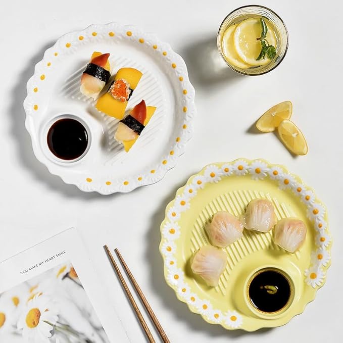 Multi Purpose Appetizer Ceramic Tray Vinegar Bowl Elegant Sushi Cookie Serving Dishes Dipping Sauce Plate for Dumplings French Fries Snacks Homes Restaurants Design Sense Souvenirs