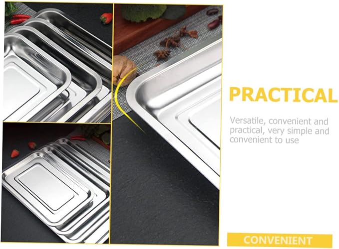10Pcs Stainless Steel Serving Tray Multi Purpose Food Plate for Kitchen Steaming and Storage Elegant Design Smooth Surface and Practical Use