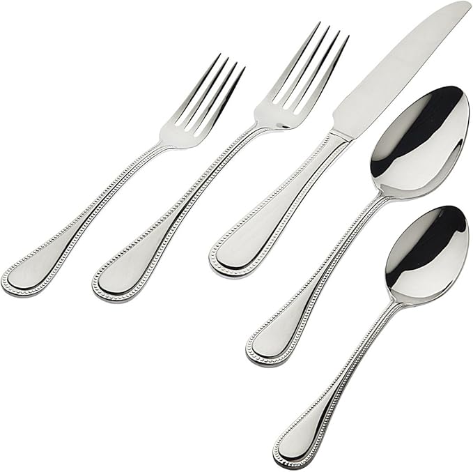 Godinger Flatware Set, Dinner Forks, Dinner Knifes, Dinner Spoons, Salad Fork, & Teaspoons, Flatware & Kitchenware Decor, 20 Piece Set, Bead