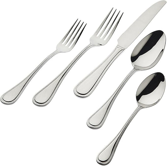 Godinger Flatware Set, Dinner Forks, Dinner Knifes, Dinner Spoons, Salad Fork, & Teaspoons, Flatware & Kitchenware Decor, 20 Piece Set, Bead