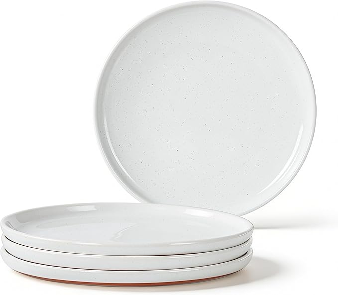 GZG Ceramic Dinner Salad Plates Set of 4, 8 Inch Speckled Dinnerware Dessert Plates with Clay-Tone Base, Microwave Oven Dishwasher Safe