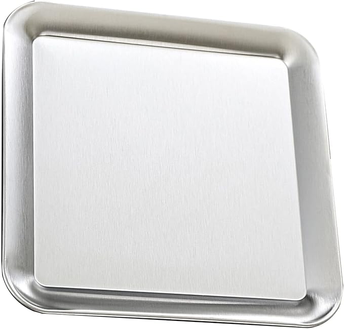 Appetizer Tray, Stainless Steel Food Serving Tray Rectangular Mirrored Silver Tray Decorative Serving Platters for Party Fruit Cake(L)