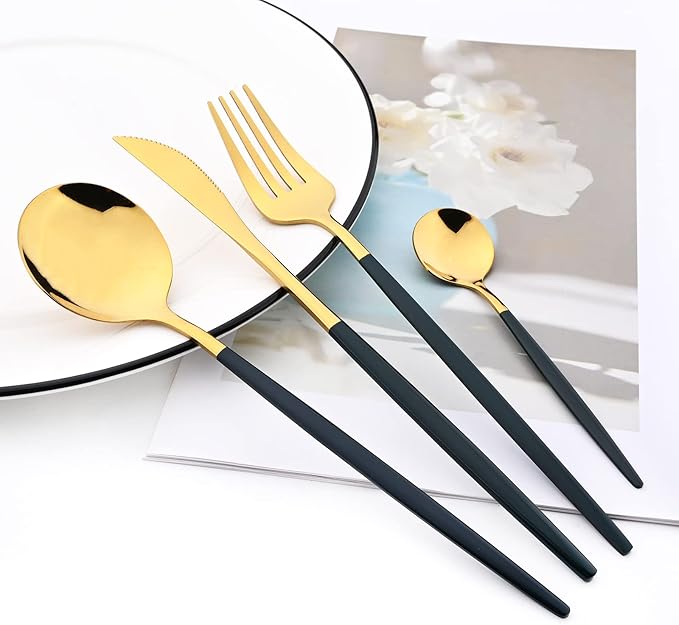 40 Pcs Silverware Set With Teaspoon For 10, Food Grade Stainless Steel Utensils Tableware Set, Elegant & Simple Flatware Serving Set Include Knife Fork Spoon, Mirror (Green Gold)
