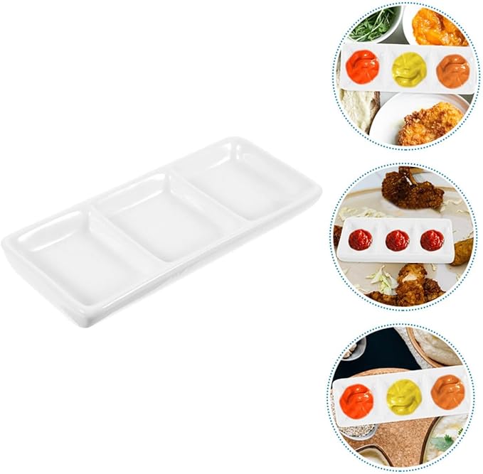 Alipis 4pcs Divided Serving Tray Ceramic Seasoning Containers Snack Plate Condiment Plate