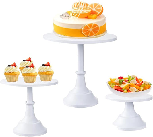 3 Set White Cake Stand，Display Plate Dessert Cupcake Pastry Candy for Party，Elegant Round Cylinder Columns tables for Weddings Cake Stands，Birthday Party