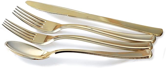 " OCCASIONS " 640pcs set (80 Guests)-Vintage Wedding Party Disposable Plastic Plates -80 x 10.25'' +80 x 7.5''+Silverware+Gold rim Cups+Napkins (Blossom Ivory & Gold)