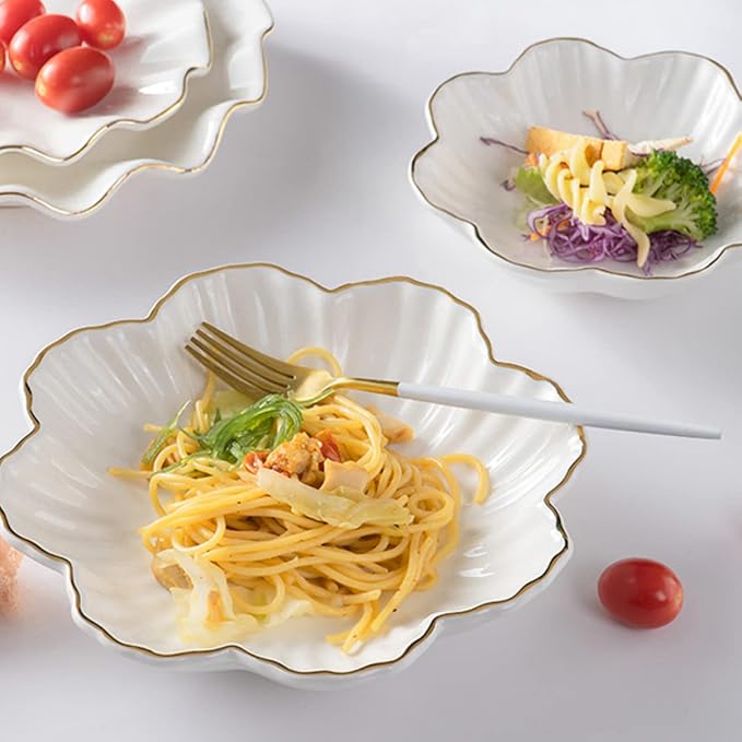 Homoyoyo Ceramic Food Serving Plate Set White Kitchen Storage Dish for Home Use for Appetizers and Dinner