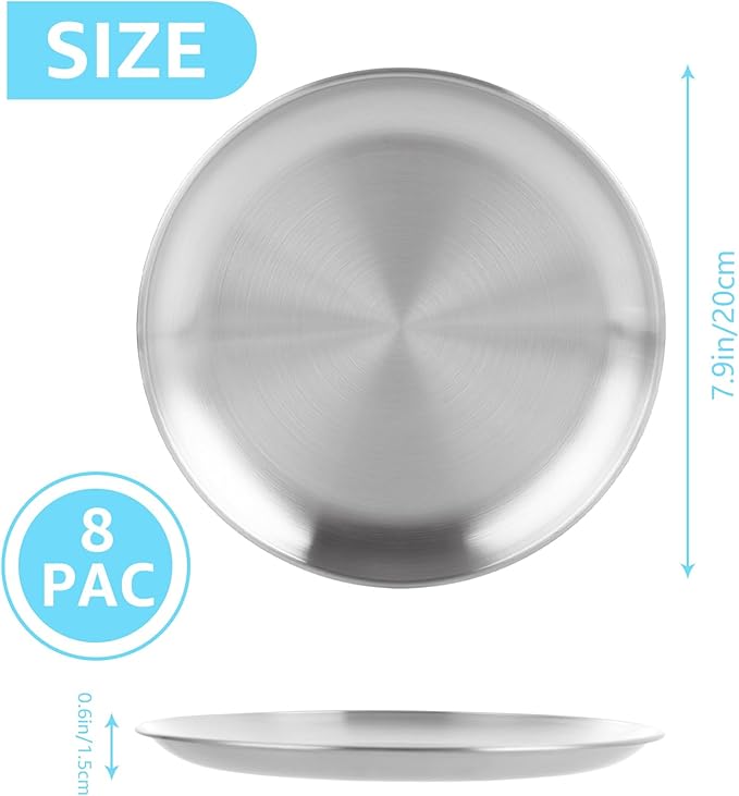 8 Pack Personal Pizza Pans 8 Inch Pizza Pans Stainless Steel Pizza Pan Set Small Round Pizza Pan for Oven Metal Pizza Plates Platter Pizza Baking Sheet Pizza Tray for Serving Cooking Grilling