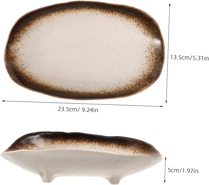 STOBAZA Irregular Fish Plate Ceramic Serving Platter with Foot Japanese Style Vintage Dish Unique Restaurant Dinnerware for Curry and Vegetables Creative Food Holder