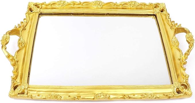 Efavormart Metallic Gold Resin Decorative Serving Tray - Rectangle Mirrored Vanity Tray - 15"x10"