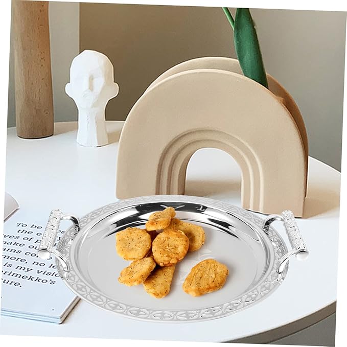 Zerodeko Round Pattern Serving Tray European Style Fruit Holder for Hotels Restaurants and Buffets Decorative Dessert and Storage Dish for Fruits Snacks and Jewelry