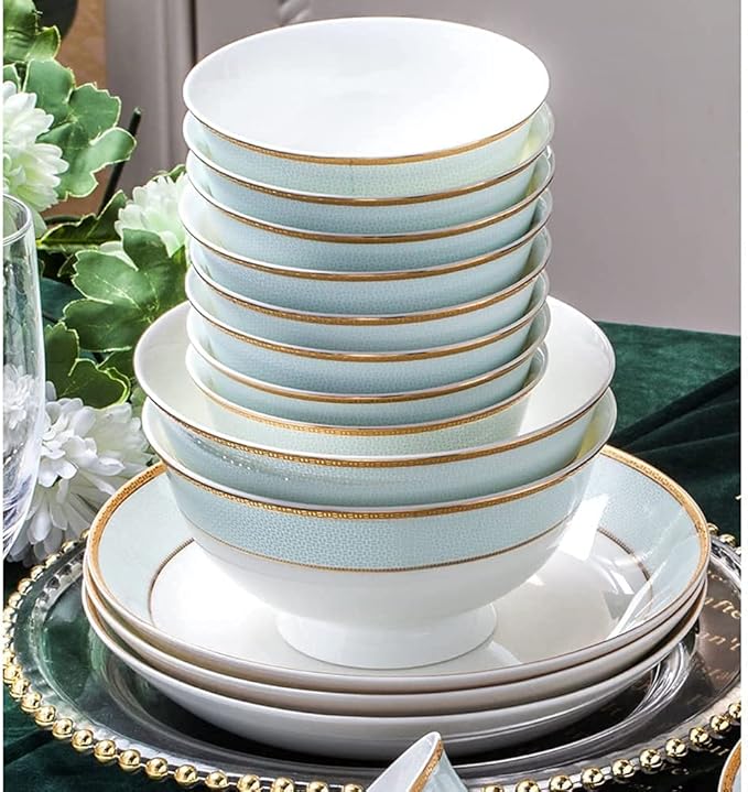 Dinnerware Sets - Luxury Gift Dishes Service Set, 30,56,60PCS Ceramic Dinnerware Set Bone China Tableware Dishes Plates Ceramic Combination Dinner Service Set (60 Pieces)