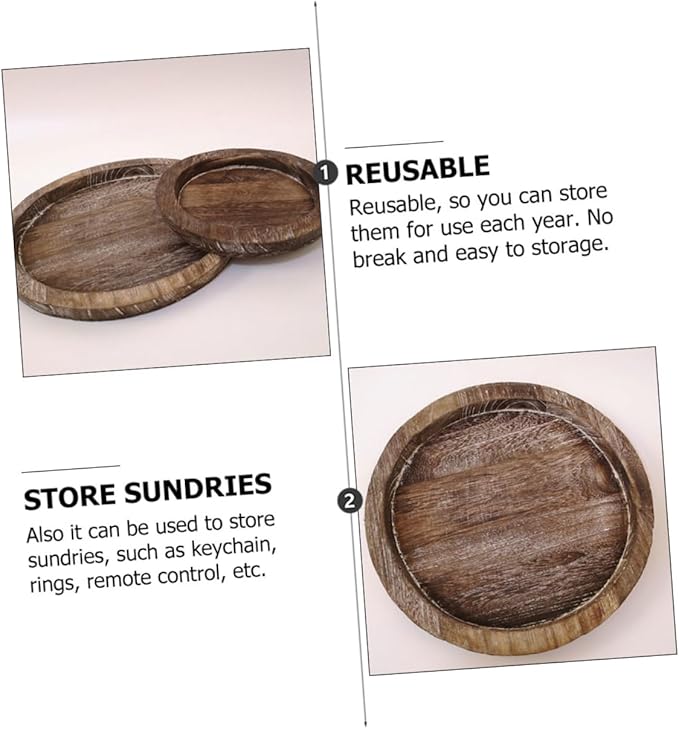 Cabilock 2pcs Solid Wood Serving Tray Large Extra Large Outdoor Decorative Tray Divided Sections for Food Vanity Bathroom Kitchen