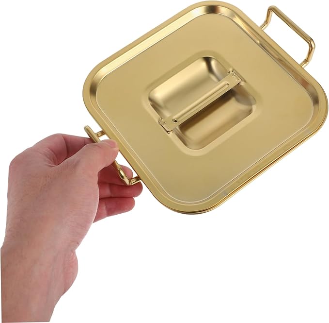 GLEAVI Stainless Steel Square Serving Tray for Appetizers Snacks and Desserts Double-Handled Metal Dish for Parties and Events 10-inch Food Serving Plate