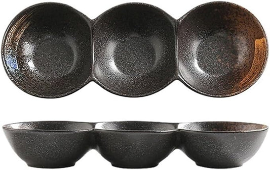Sauce Dish 1 Piece Dipping Bowl Multi-Compartment Plate Ceramic Compartmentalized Grilled Meat Seasoning Flavor Hot Pot Snack Bowl Dish Snack Plate(F), ZCL2024