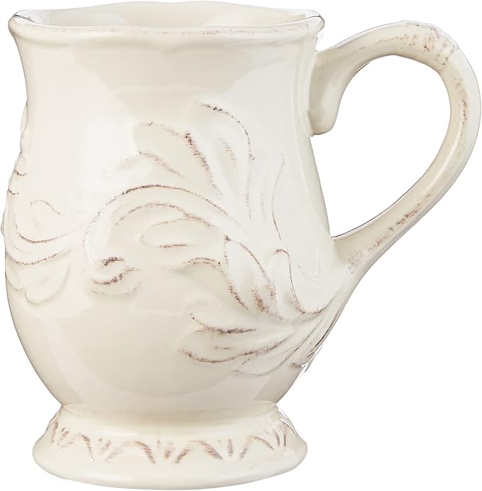 Firenze Ivory 16-Piece Ceramic Dinnerware Set, Service for 4 – Embossed Plates, Mugs & Bowls in Elegant Vintage White – Classic Everyday Dining Set for Rustic & Formal Tablescapes