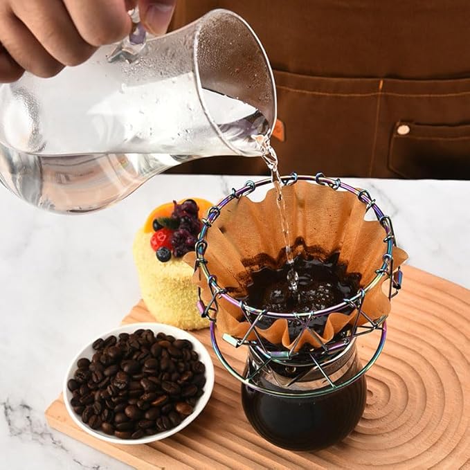 Collapsible Outdoor Pour Over Coffee Dripper,Portable Stainless Steel Reusable Coffee Dripper for Hiking, Camping, Home, Office，Traveling,Suit for Cake Filter and V60 Fiter