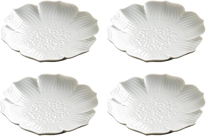 Gaolinci Zen Ceramic Lotus Shaped Appetizer and Dessert Plates (Set of 4)