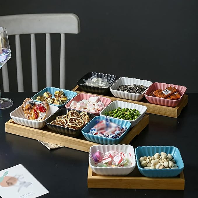 Appetizer Bowls 6 Compartment Divided Ceramic Sauce Dish Dipping Bowls Fruit Dessert Small Dish Appetizer Plates for Soy Sauce Vinegar Sushi Kethup BBQ Sauces(with Tray) Salad Bowls ( Color : Pink )