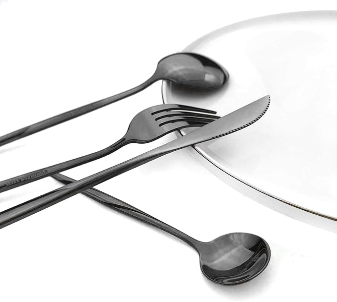Black 36-Pieces Silverware Flatware Mirror Polished Dinnerware, 18/0 Stainless Steel Cutlery Set For Home Kitchen Party Hotel Restaurant Wedding Service for 6