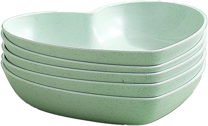 Incauca 5 Pack 6 Inch Heart Shape Mini Dipping Sauces Bowls, Unbreakable Wheat Straw Small Snack Dessert Dishes, Salad Plates for Sushi Side Dish Fruit Appetizer Cake, Green