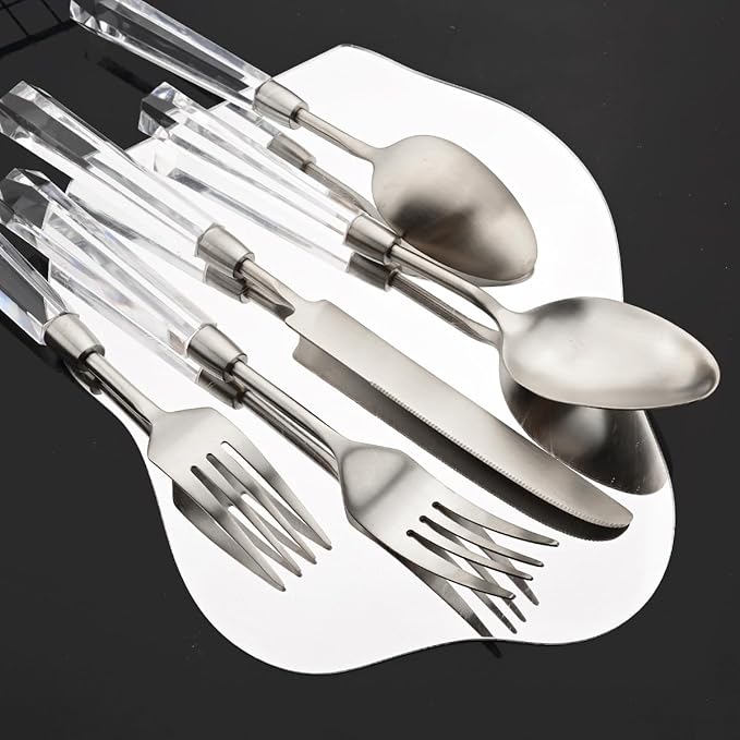 JASHII 20pcs 304 Stainless Steel Silver Flatware Cutlery Set, Matte Finished Knife Fork Spoon Set, Creative Handle,Service for 4, Dishwasher Safe for Home Wedding Hotel