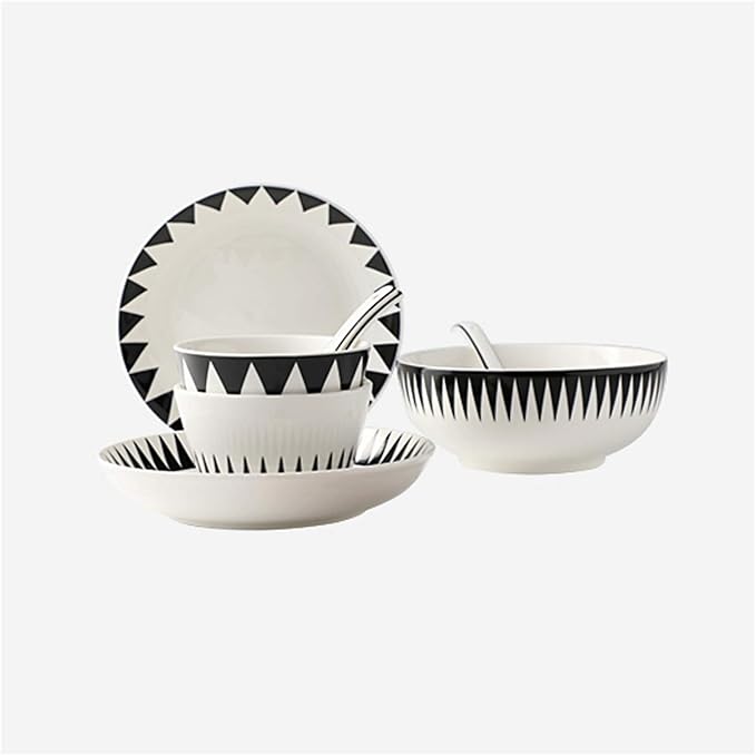 Dinner Plates Ceramic Dinnerware and Serveware 10-Piece Kitchen Dinner Plate Sets, Service for 2, Geometric Pattern Plates Set, Plates Bowls and Snack Dishes Dinnerware