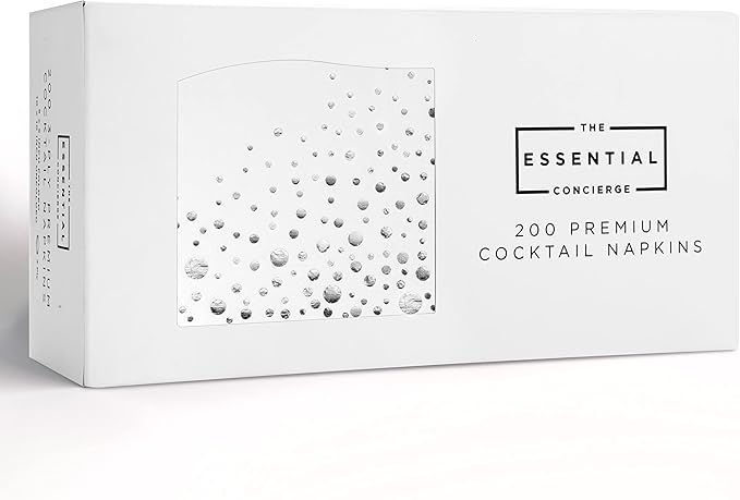 Stylish Silver Cocktail Napkins, 200 White and Silver Napkins, Disposable 5x5 Inch Silver Party Napkins, Wedding Napkins, Silver Paper Napkins, Wedding Cocktail Napkins, Silver and White Napkins