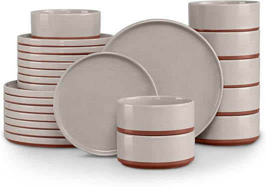LIANYU Plates and Bowls Sets, 24 Pieces Stoneware Dinnerware Set for 8, Modern Kitchen Dinner Set Ceramic Dishware Dishes Set, Microwave and Dishwasher Safe, Terra Brown