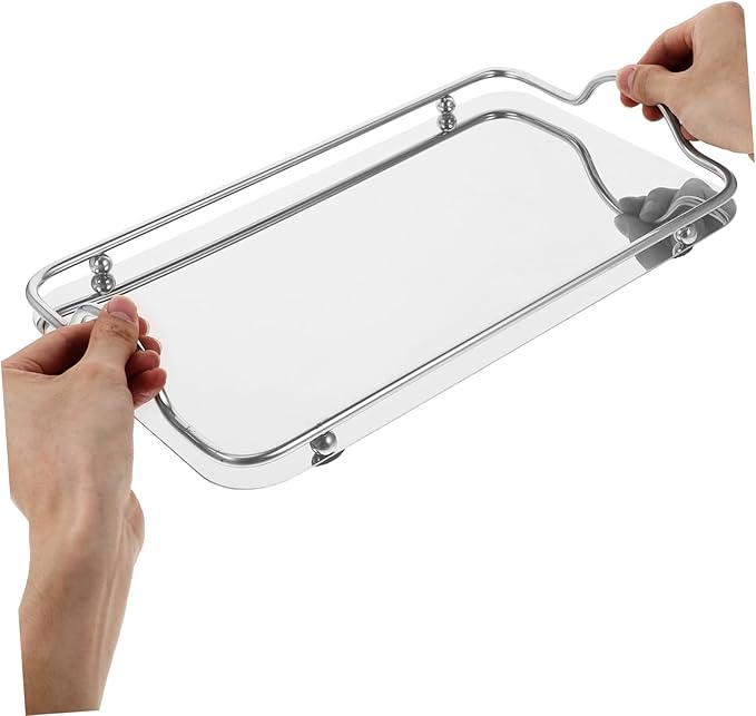 Portable Stainless Steel Tray Rectangular Serving Dish Handles for Fast Food Cafeteria and Daily Use