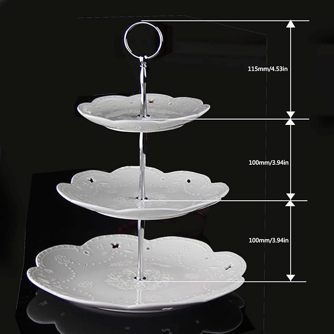 3 Tier Round Metal Cake Stand Holder Heavy Duty Fruit Plate Handle Fittings Hardware Rod (Silver Circle)