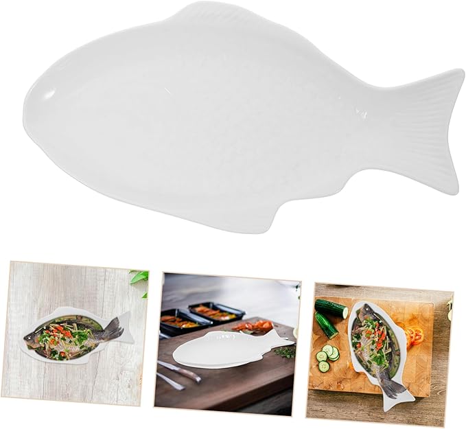 Zerodeko Ceramic Fish Shaped Platter for Serving Snacks Unique Design for Home and Restaurant Creative Tableware for Appetizers Fruits and Seafood Dishes