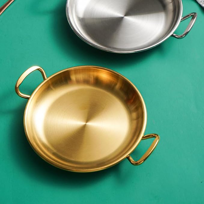 Ciieeo Stainless Steel Seafood Pot with Double Handles 7.16X5.59 Inch Silver Serving Tray for Home Restaurant Party Divided Snack and Fried Chicken Dish