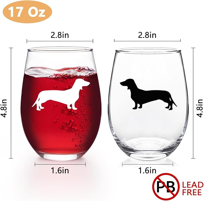 Futtumy Dachshund Wine Glasses Set of 2, Dachshund Gifts for Women, Dachshunds Gift, Dog Lovers Gift for Women for Dog Lovers for Christmas Birthday Mother's Day, 17Oz Wine Glass for Woman