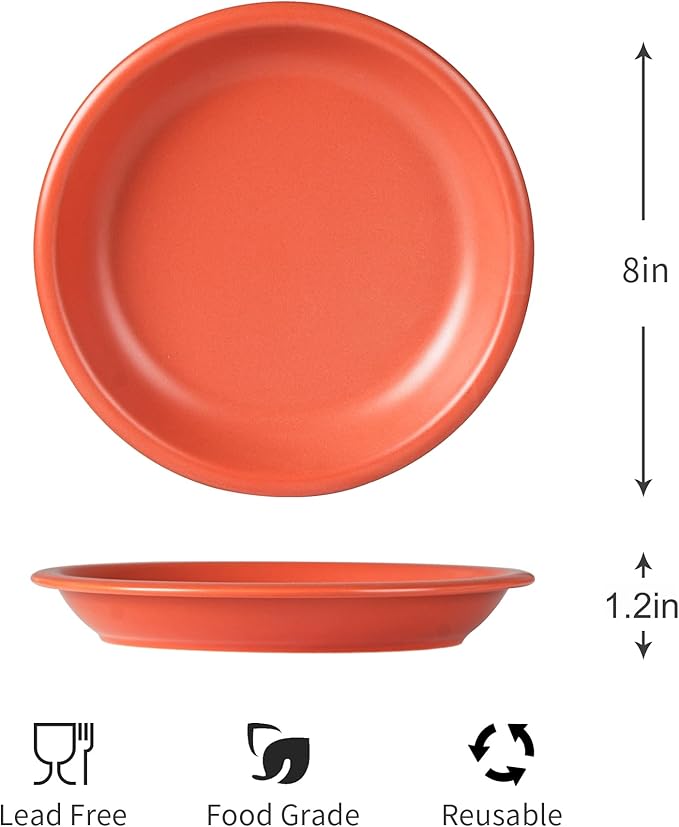 Salad & Dessert Plates, 8 Inch Small Dinner Plates Sets for 4, Dishwasher & Microwave Safe, Porcelain Dinner Dishes for Cake, Fruits, Waffle, Pasta, Salad, Terracotta Red