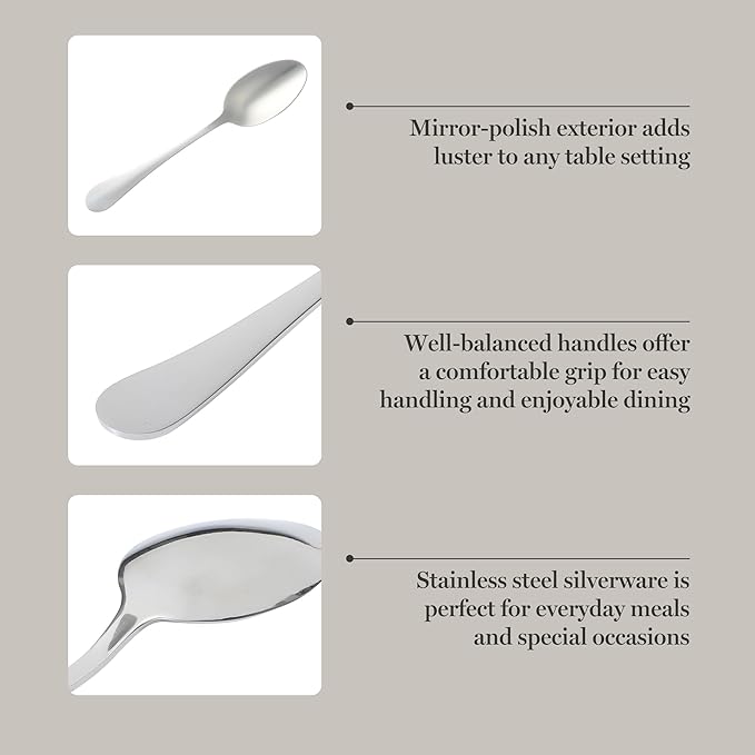 Martha Stewart Alness 10-Piece Dinner Spoon Set – Mirror Finish Stainless Steel Flatware, 3.0 mm Gauge, Durable Everyday Silverware