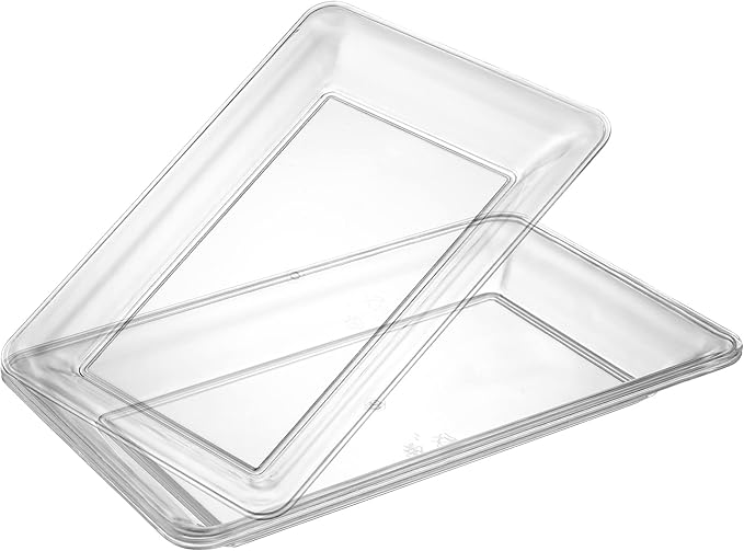Plasticpro Plastic Serving Trays - 10 x 14 Serving Platters Rectangle Disposable Party Dish (12, Clear)