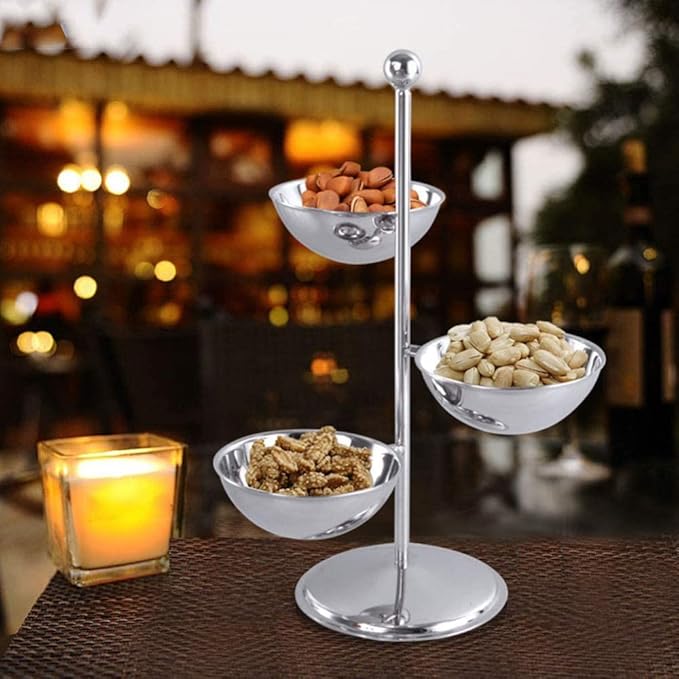 Multi-Tiered Serving Tray, Stainless Steel, 3 Tiers, Ideal for Desserts, Fruits, Snacks, and Appetizers, Dishwasher Safe