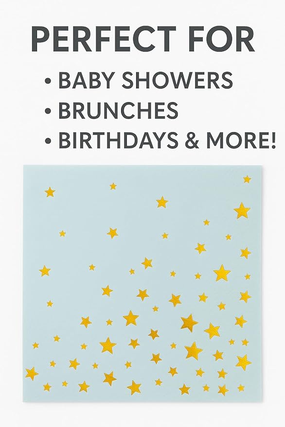 Blue and Gold Cocktail Napkins- 100 Pack 2-Ply Disposable Paper Napkins for Birthday Parties, Baby Showers, Weddings, and Special Events