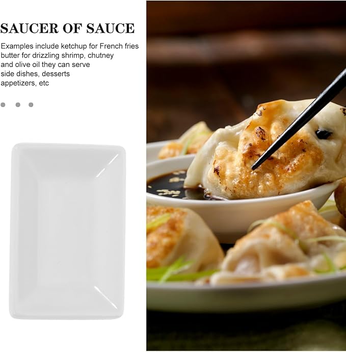 Cabilock 6Pcs Soy Sauce Dish - Ceramic Dipping Sauce Bowls, 3 Inch Rectangle Mini Appetizer Plates, White Pinch Bowls for Ketchup, Vinegar, BBQ, Sushi, Dumpling