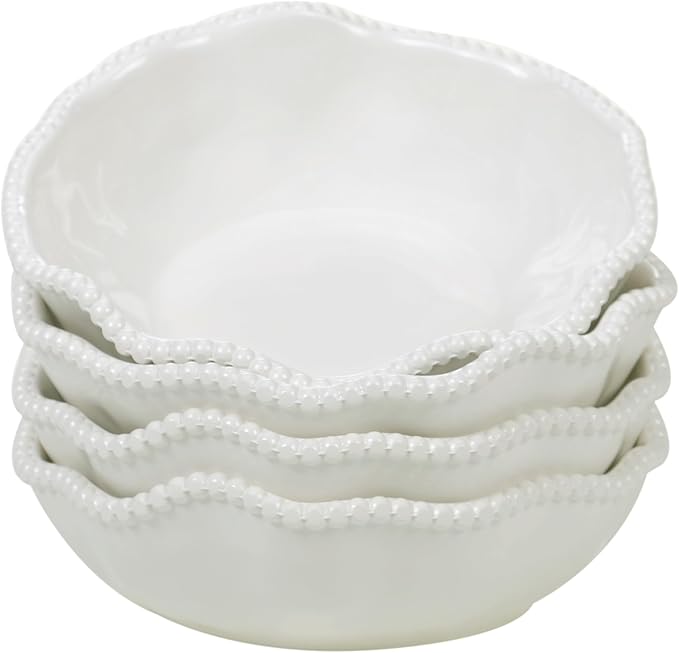 Perlette Off-White Beaded 12-Piece Dinnerware Set – Includes 4 Dinner Plates, 4 Salad Plates, 4 Bowls (7.5" x 2", 22 oz) – Elegant Unbreakable Melamine, Heavyweight, Perfect for Indoor/Outdoor Dining