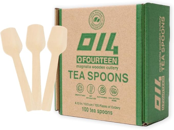 Disposable Wooden Dessert Spoon/Tea spoon (100 pcs) - Eco Friendly Dessert Spoon, Perfect for Picnic, Camping, Travel, Small Lunch Box, and Office Use