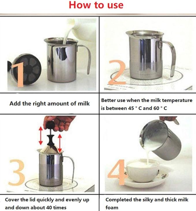304 Stainless Steel Double-layer Manual Foamer for Milk Coffee, etc. (14 oz)