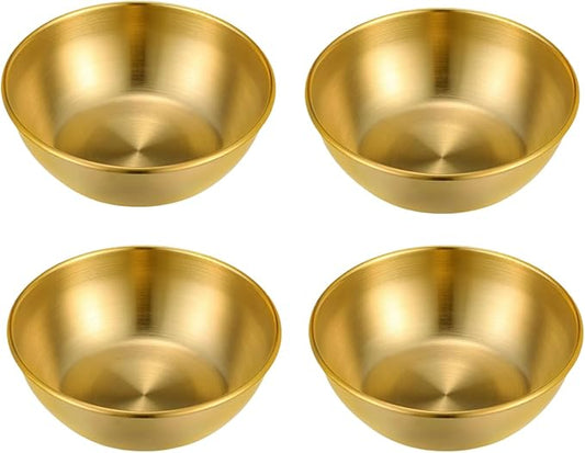 Stainless Steel Sauce Dishes,4 Pack Dipping Bowls,Small Bowls for Side dishes, Appetizer,Dip,Sushi.Reusable and Dishwasher Safe (4, Golden)