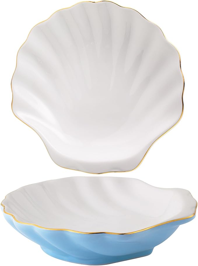 Lilly Pulitzer 6.5 Inch Seashell Appetizer Plates, Ceramic Plate Set of 2, Unique Plates for Home Kitchen, Blue and White Shells