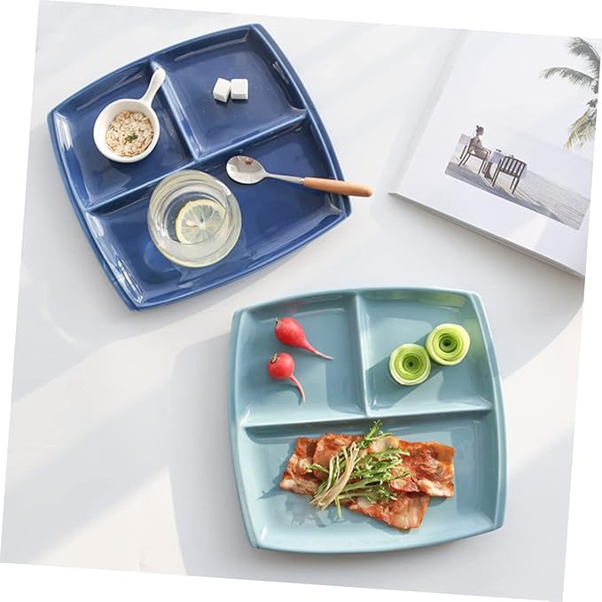 Alipis Square Ceramic Plate Set 10 Inch Bone China 3 Compartment Breakfast/steak Dark