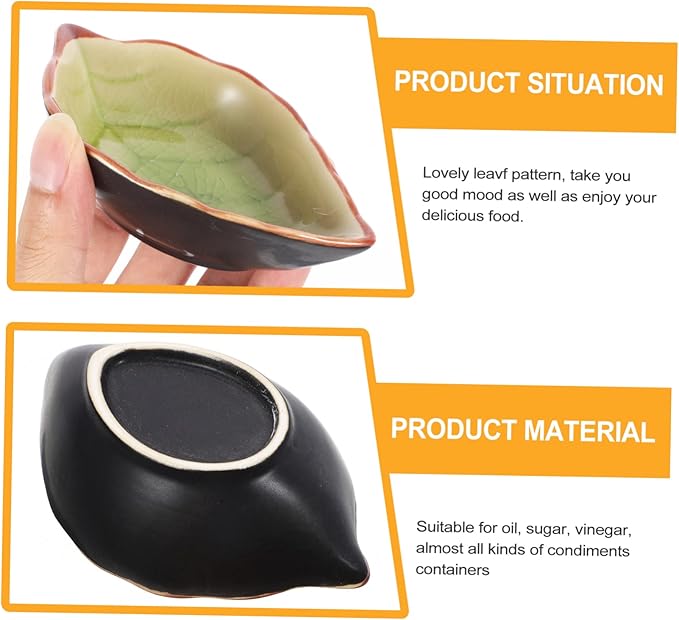 4pcs Leaf-shaped Ceramic Plates for Sauce Dips and Snacks Versatile Dessert and Seasoning Bowls Random Patterns Home Kitchen and Entertaining