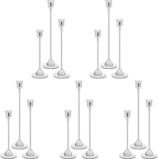 Candlestick Holders 15 PCS, Metal Taper Candle Holder, Silver Candle Holders for Pillar Candles, Vintage Dining Table Centerpiece Decorations for Wedding Party Christmas Halloween Decor